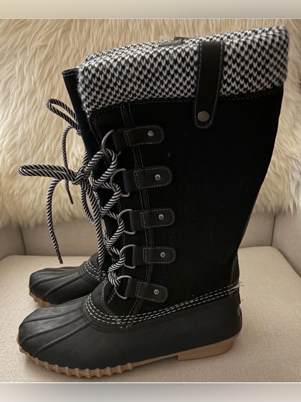 Esprit Women’s Bridget Black Winter Duck Boots Knee Length Lace Up  8